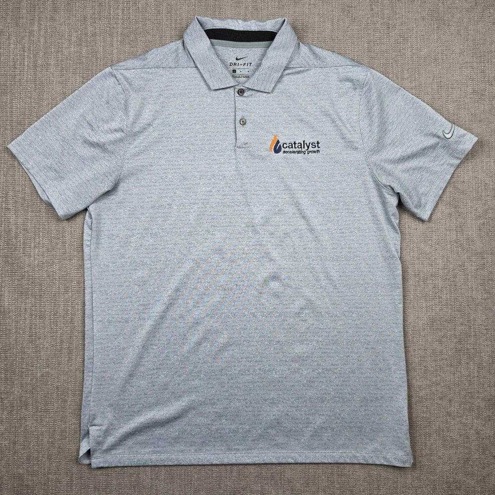 Nike Dri-Fit Polo Mens Large Grey Heathered Short Sleeve Golf Shirt Performance